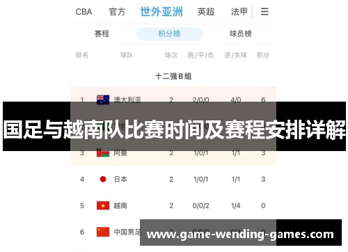 国足与越南队比赛时间及赛程安排详解