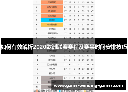 如何有效解析2020欧洲联赛赛程及赛事时间安排技巧